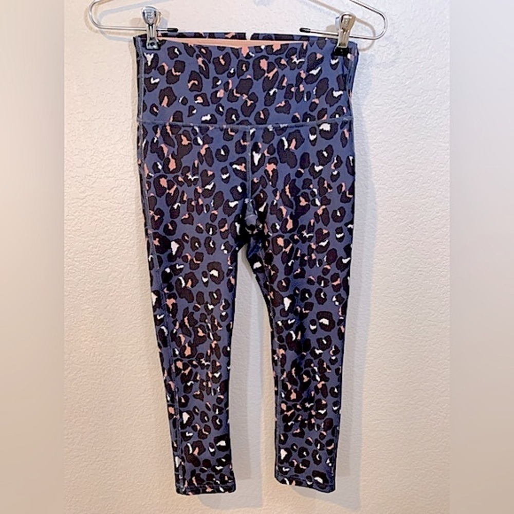 D11.3 Marika Sport Womens Blue Cheetah Mid Rise Skinny Active Leggings S